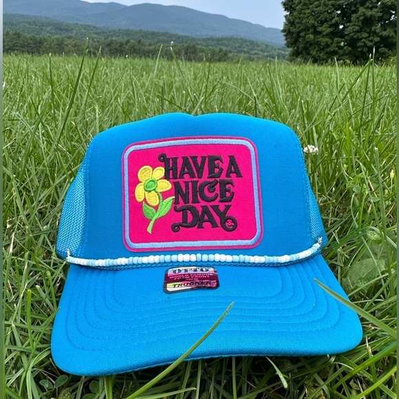 Accessories - NEW “have a nice day” SnapBack / trucker hat - pink and turquoise with hat